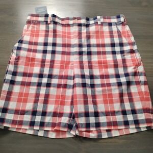 NWT Jos. A. Bank Stays Cool Shorts Men's 36 Red Blue Plaid 100% Cotton 9" Inseam
